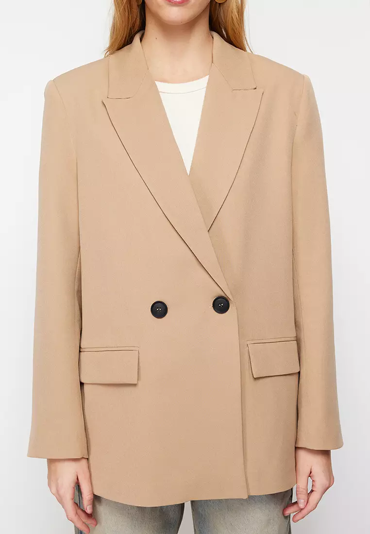 Oversized Straight Fit Double-Breasted Basic Blazer