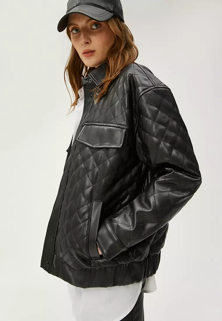 Faux Leather Quilted Jacket