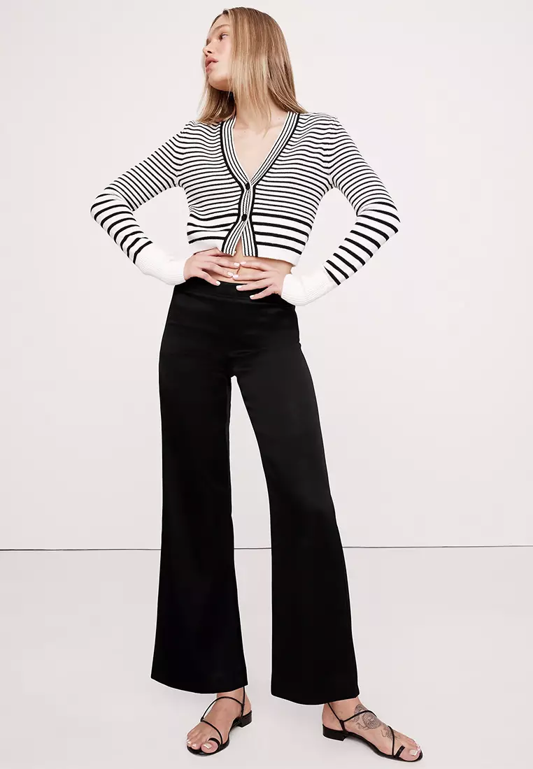 Mid-Rise Kick-Flare Satin Ankle Pant