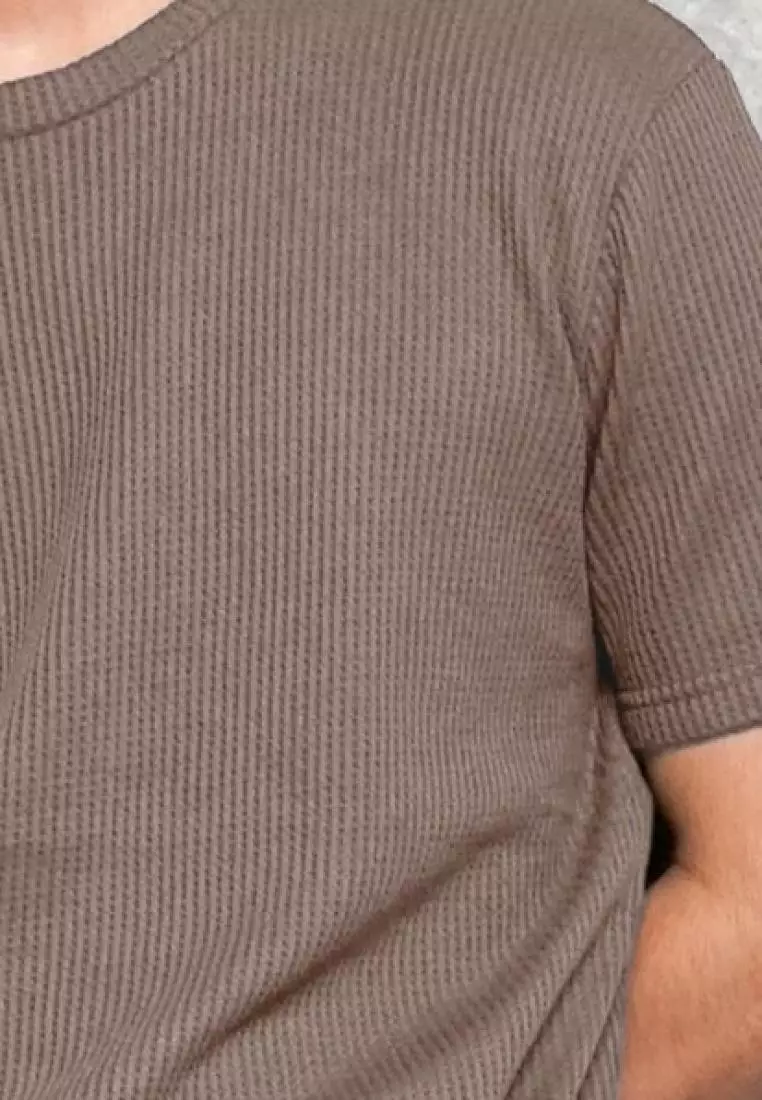 Kale Waffle Soft Brown / Kaos Polos Tekstur Lengan Pendek Pria / Unisex