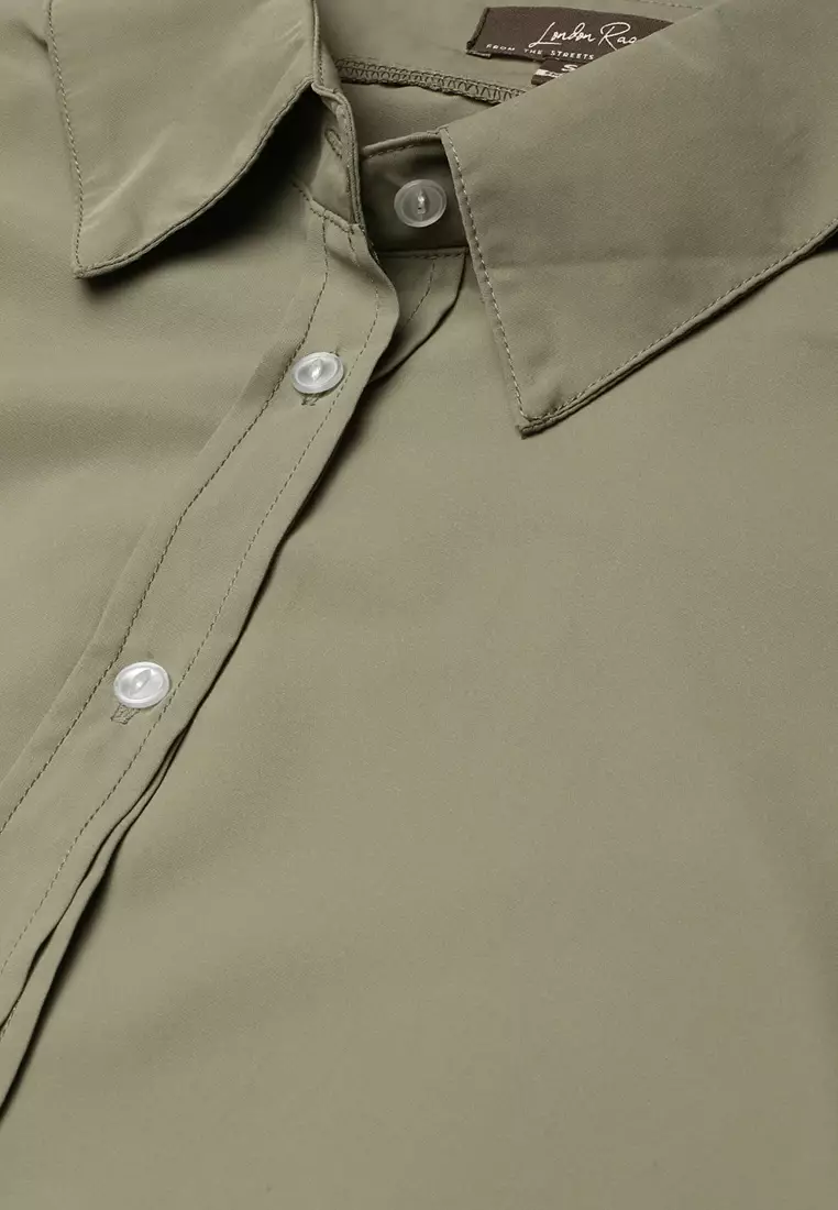 Sage Green Basic Long Sleeved Collared Shirt