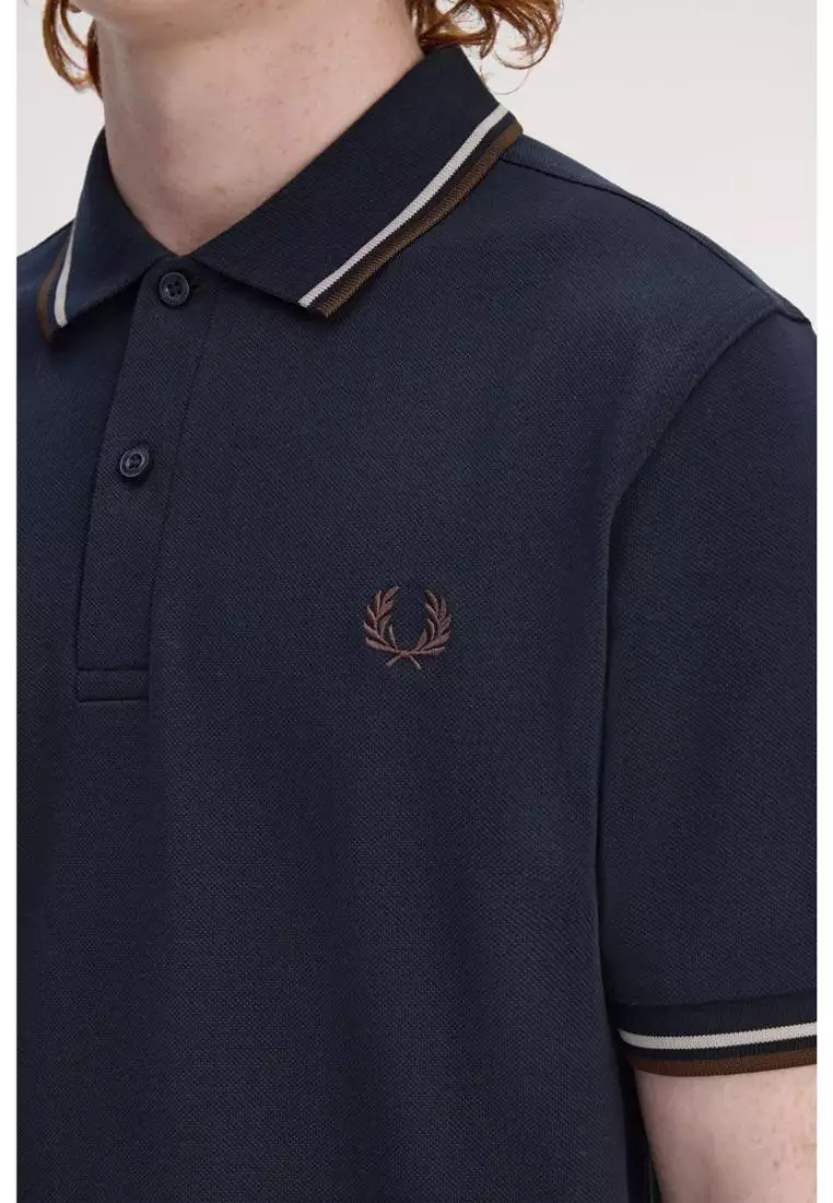 Fred Perry M3600 Twin Tipped Fred Perry Shirt (Navy / Warm Oat / Burnt Tobacco)