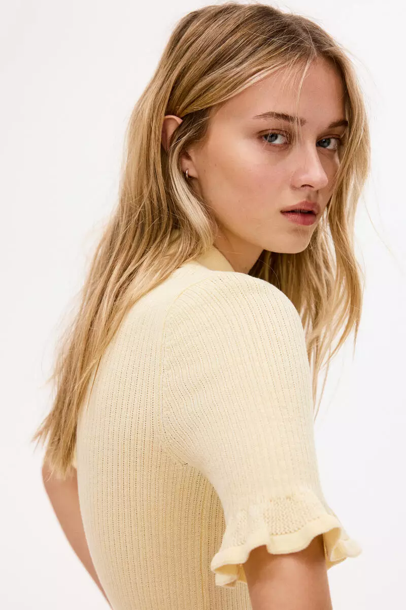 Rib-knit collared top