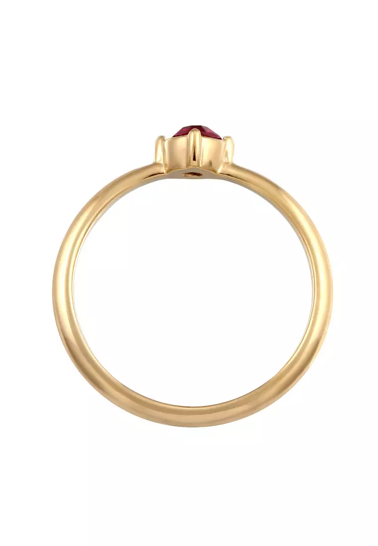 Cincin Perhiasan Perak 925 Wanita Fuchsia Crystals Gold Plated