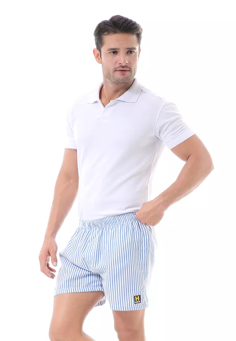 Grissham Celana Pendek Pria Boxer Kasual Stripe Motive Material Cotton ORIGINAL - Blue