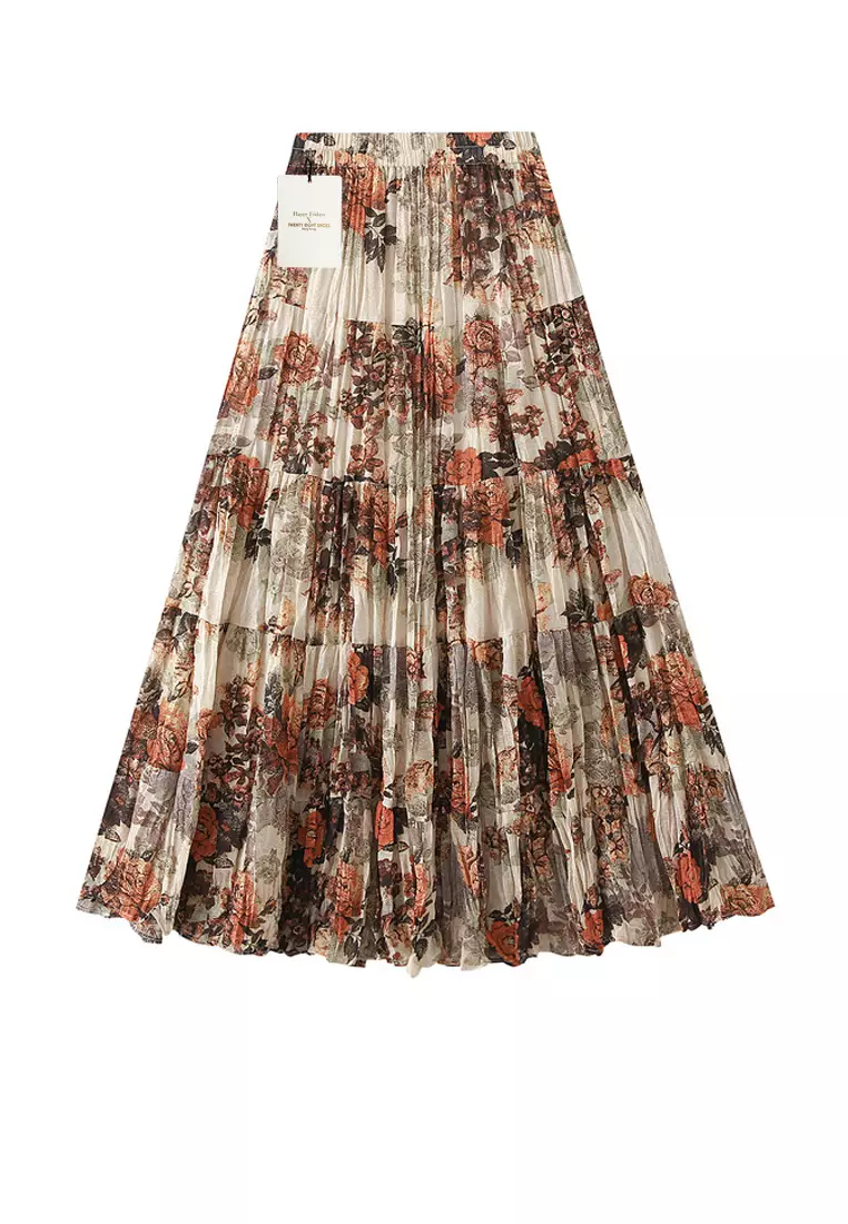 Pleated Floral Tiered Skirt AF-9908
