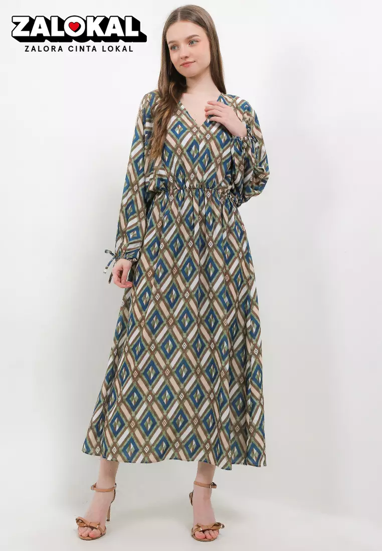 V Neck Printed Maxi Dress