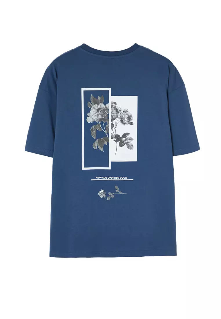 Buy Trendyol Indigo Oversized/Wide Cut Floral Printed Short Sleeve