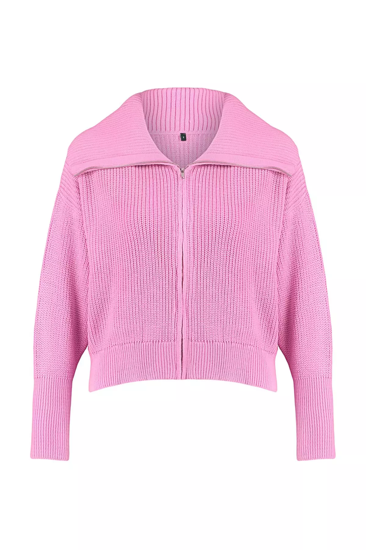 Pink Wide Pattern Turn-down Collar Zippered Knitwear Cardigan TWOAW24HI00072