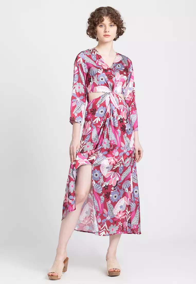 Maroon floral maxi top dress