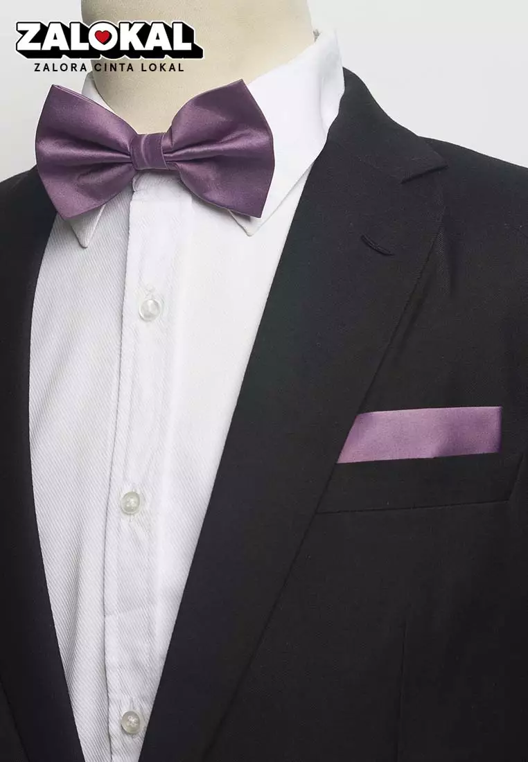 Houseofcuff Dasi Kupu Bowtie Pocket Square Saputangan Ungu Tua A15