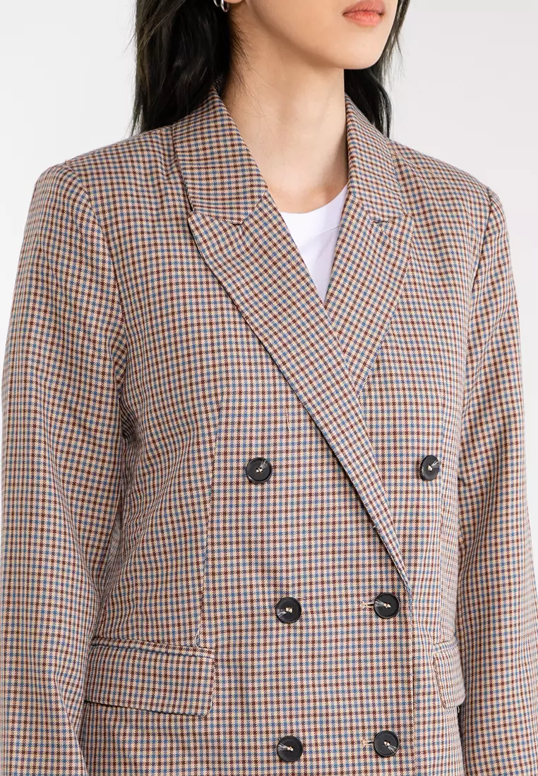 Checkered double breasted discount blazer