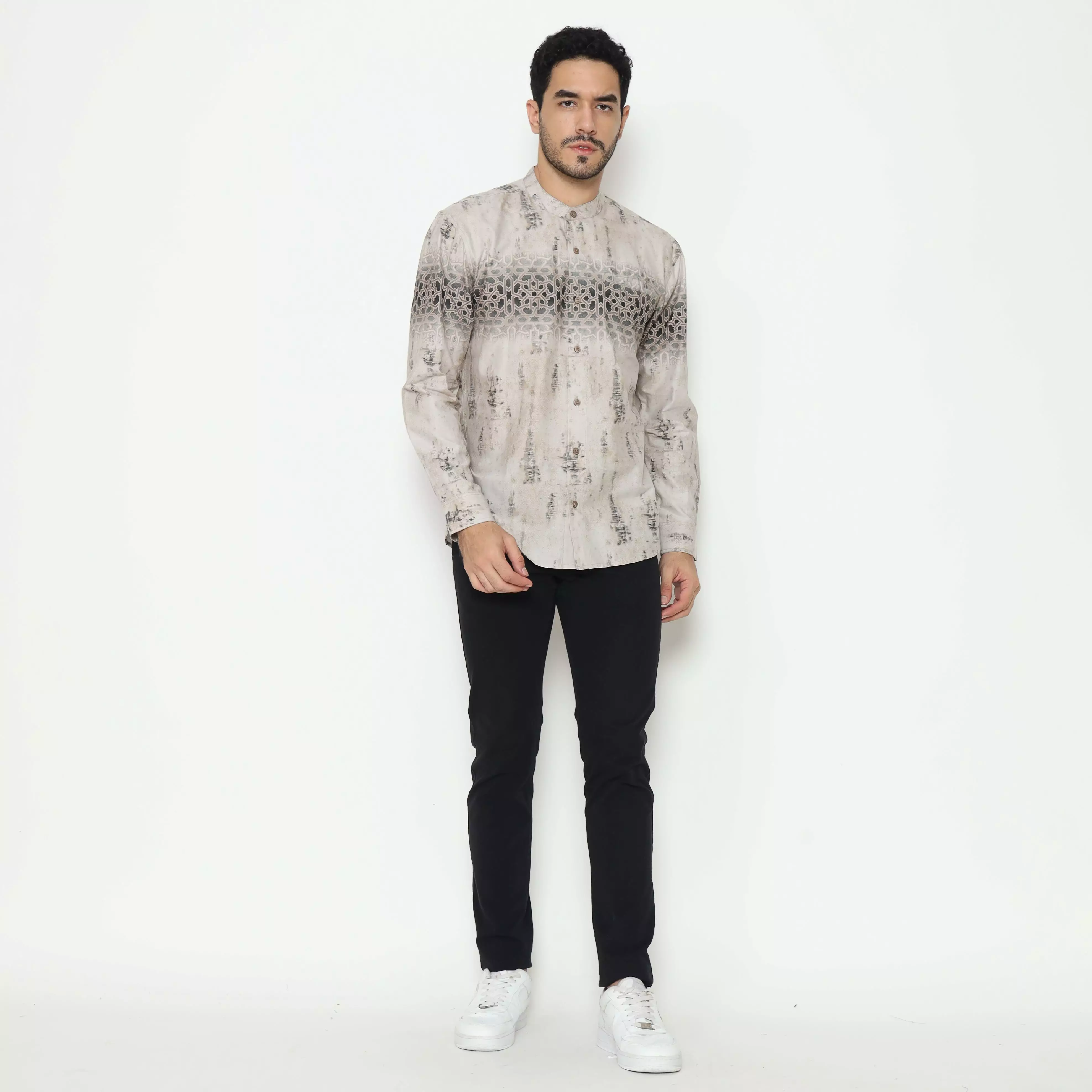 AMK Kemeja Koko Printing Pria Lengan Panjang KK Zayed L/s Khaki