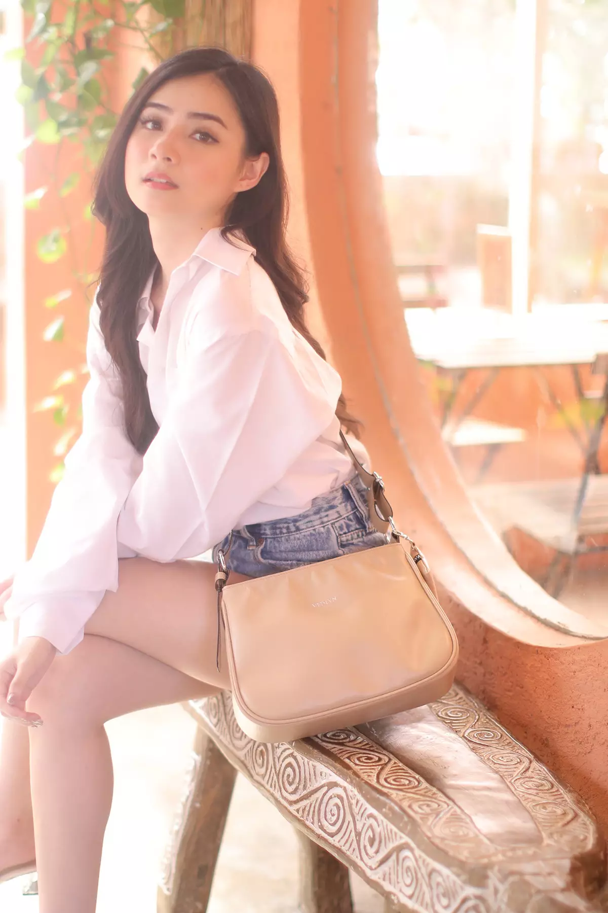 Vedlyn Eva Tas Wanita Model Slingbag Free Mini Pouch - Beige