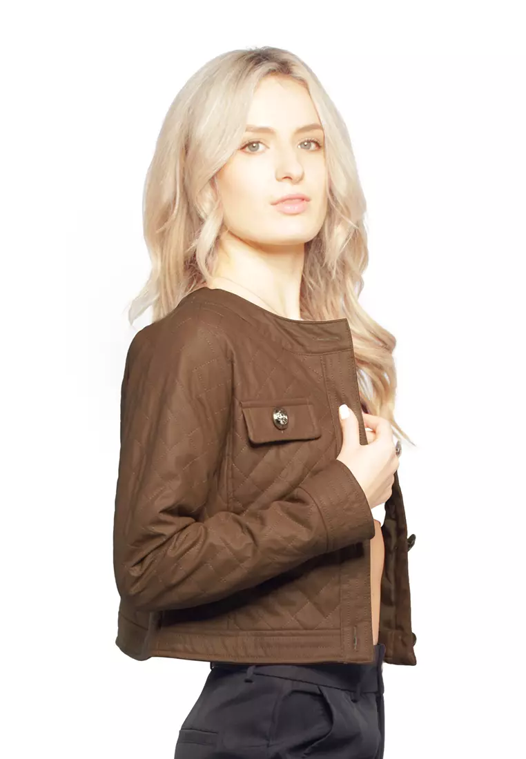 Caramel faux leather jacket clearance