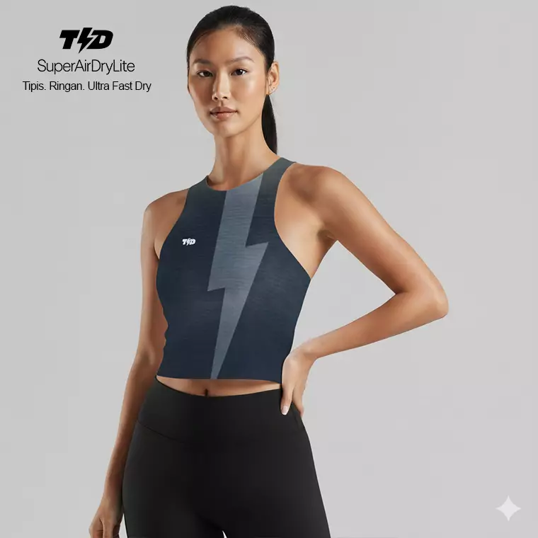 TDACTIVE Crop Tank Lari Running Padel Wanita tdbolt denim look navy LSE89
