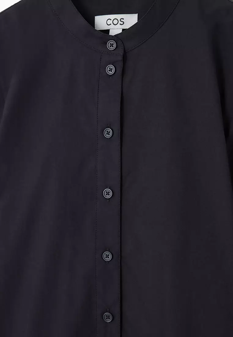 Collarless Mini Shirt Dress