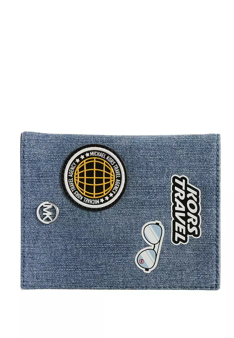 Jet Set Travel Medium Passport Case with Patches - Denim