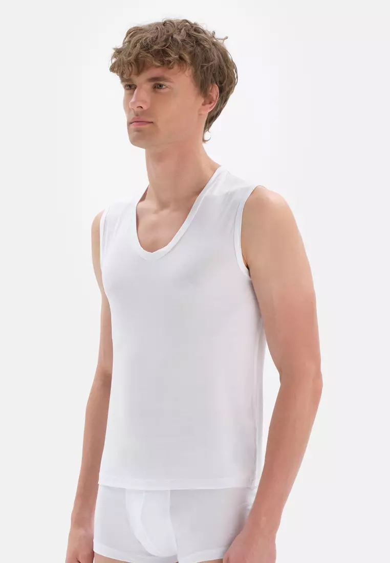 White Basic Undershirt, V-Neck, Slim Fit, Sleeveless Underwear for Men
