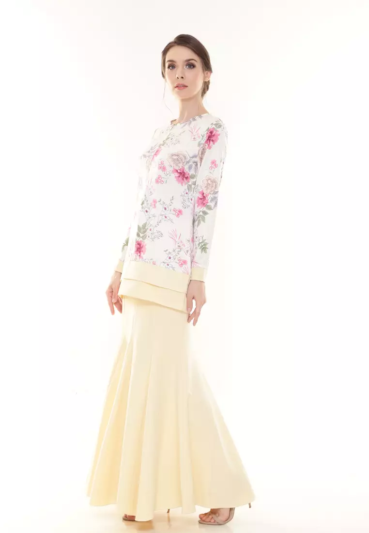 Ivy Printed Kurung Modern in Soft Yellow