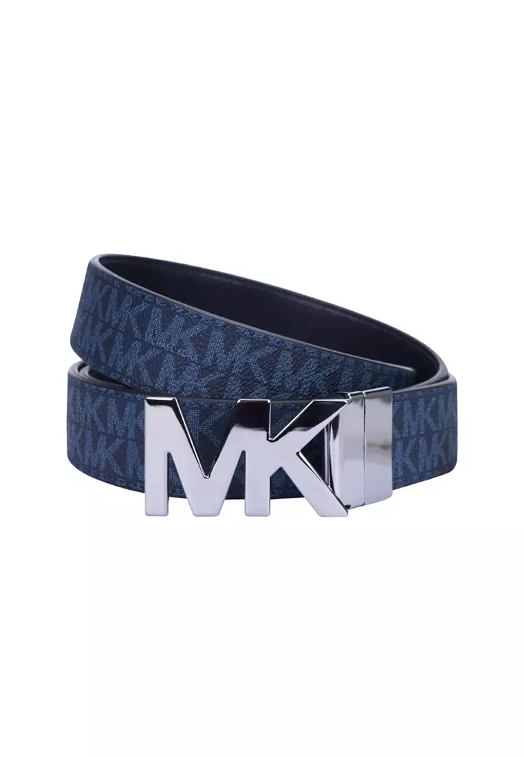 Michael Kors MK Men s belt with double waist lead solid color ox leather 39H9LBLY4C ADML PL BLUE