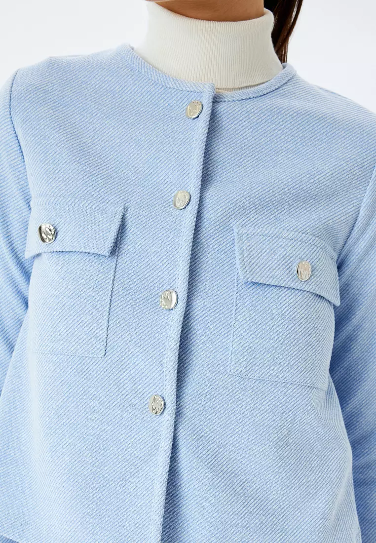Long Sleeve Round Neck Crop Jacket With Applique Detail