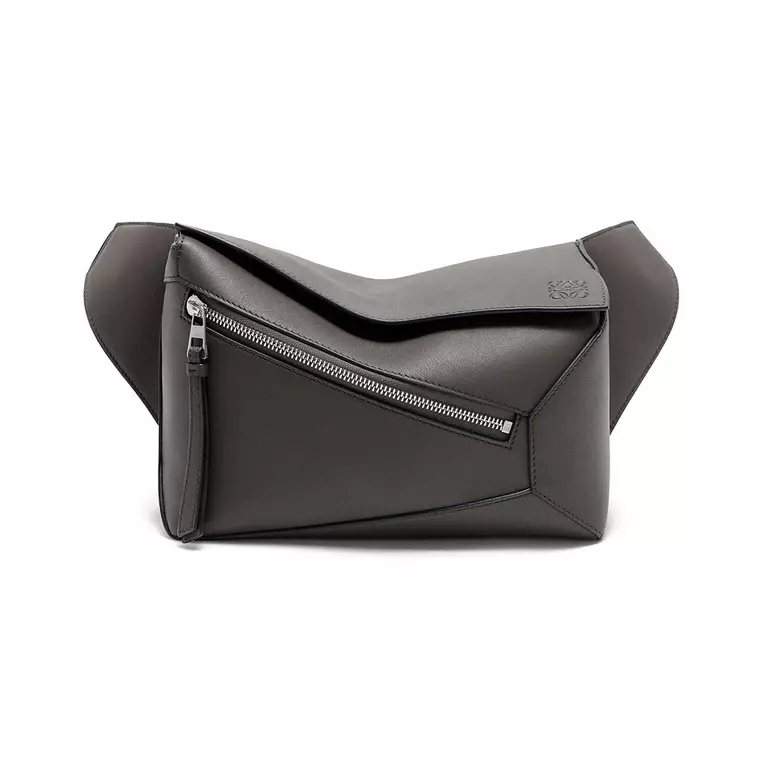 Small Puzzle Edge Bumbag in Classic Calfskin Dark Grey Shw