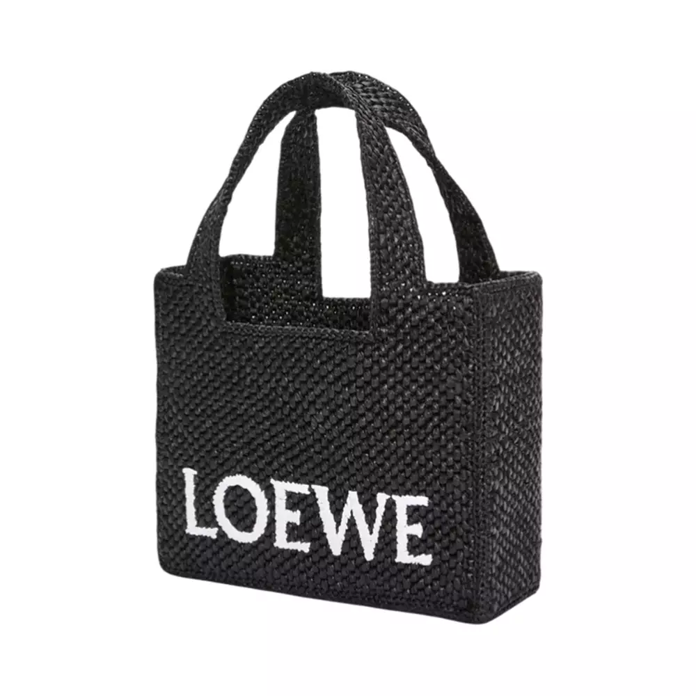 Jual LOEWE Mini Font Tote Bag in Raffia Black Original 2025