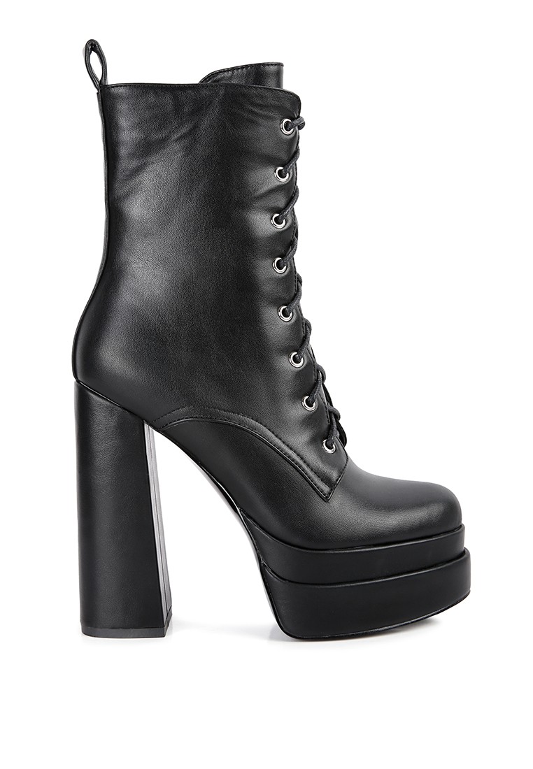 Black Faux Leather High Heeled Ankle Boots