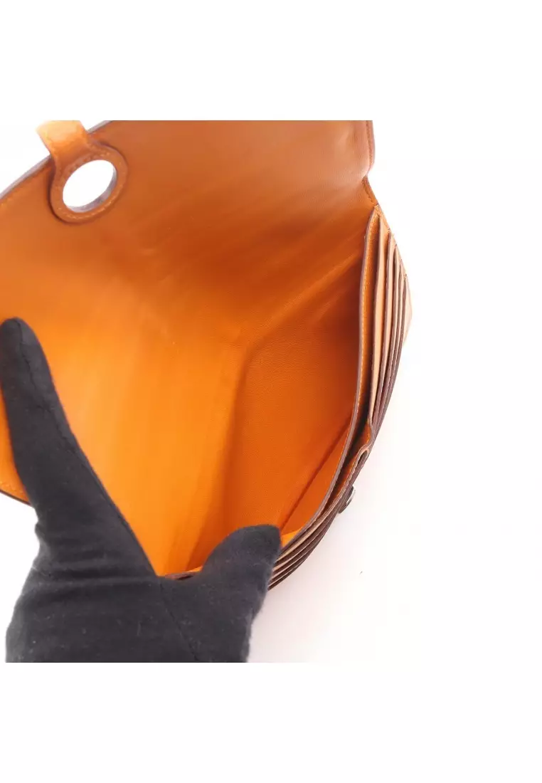 Pre-Loved Hermès dogon long Bi-fold Long Wallet Evercolor orange silver hardware D stamp