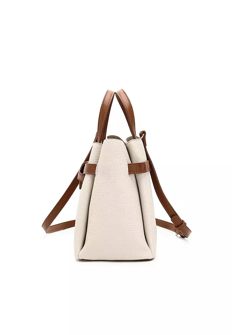 Women's Top Handle Bag / Sling Bag / Crossbody Bag / Shoulder Bag (Tas Tangan Wanita / Tas Selempang Wanita / Tas Bahu Wanita) - Krem / Cokelat