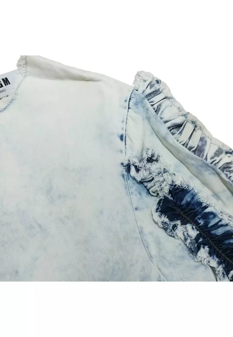 二手 MSGM 剪裁縫製女式 T 卹，白色/藍色 - O2-MDM130L-174285-89-42