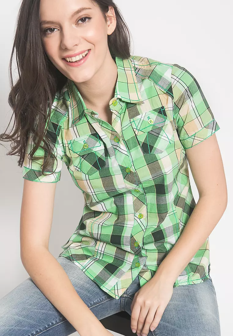 LGS - Kemeja Wanita - Motif Kotak - Hijau - Slim Fit - O1126.431.C