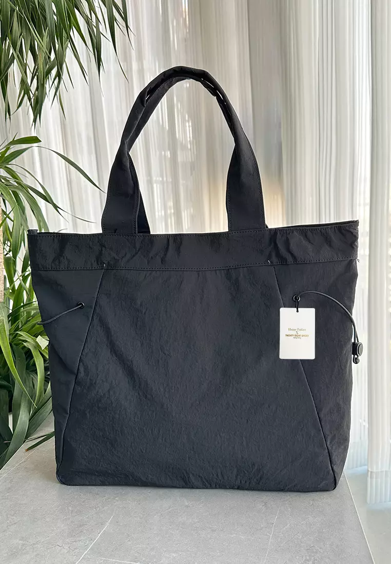 ★2025SS新作★RONRON★PETIT NYLON TOTE BAG 2025再販】超軽量！塩縮ナイロンと極厚ヌメの丸型トートバッグ-M