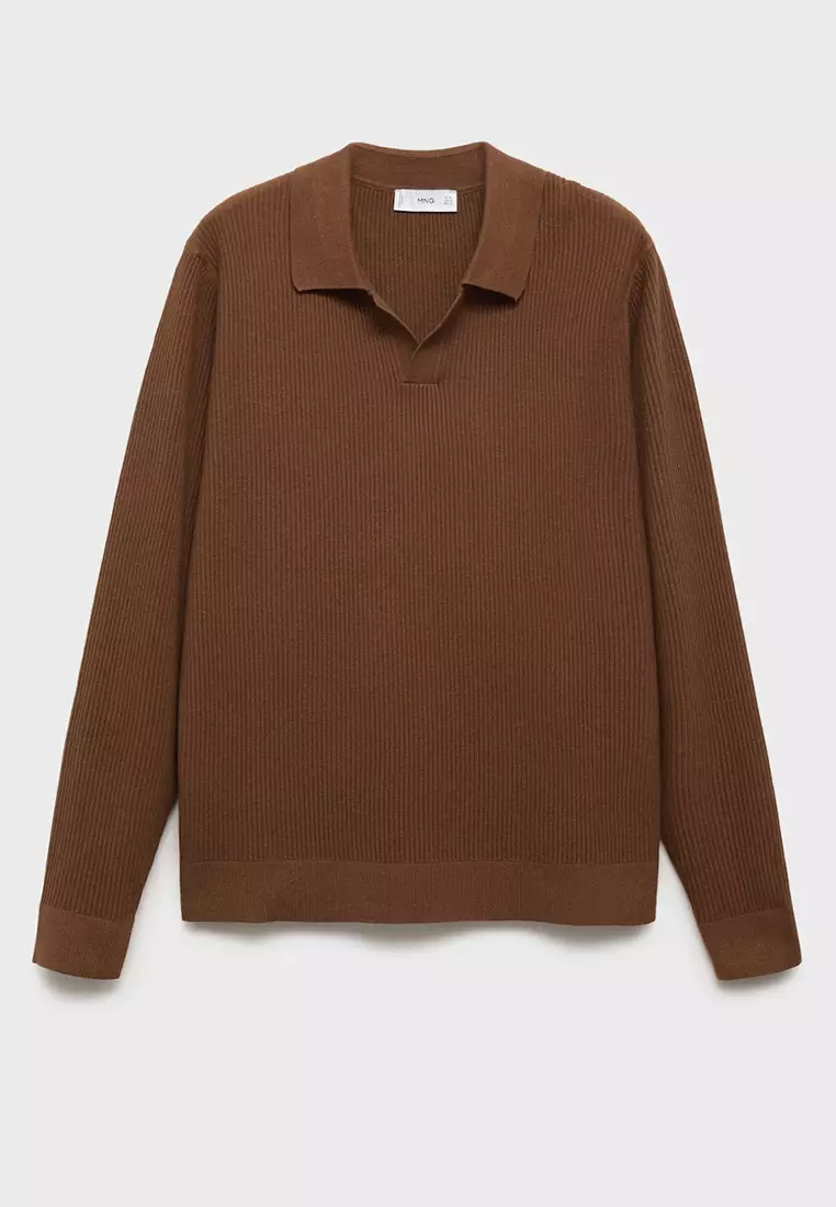 Cotton-Blend Ribbed Polo Sweater