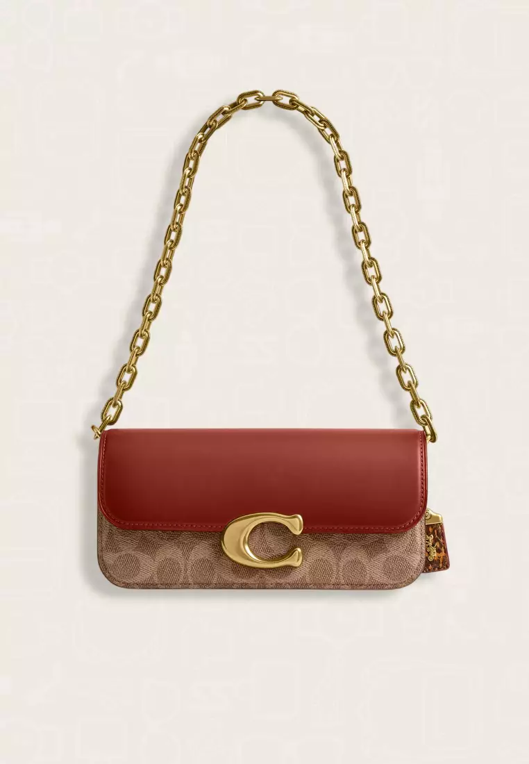 Coach Idol Bag 23 In Signature Canvas With Snakeskin Detail Tan Rust