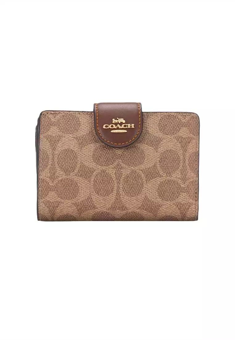 Buy Coach Medium Corner Zip Wallet In Signature Canvas Tan/Brown