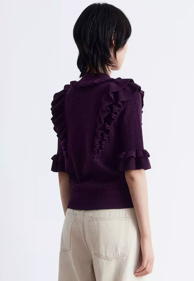 Pointelle-Knit Ruffle Top