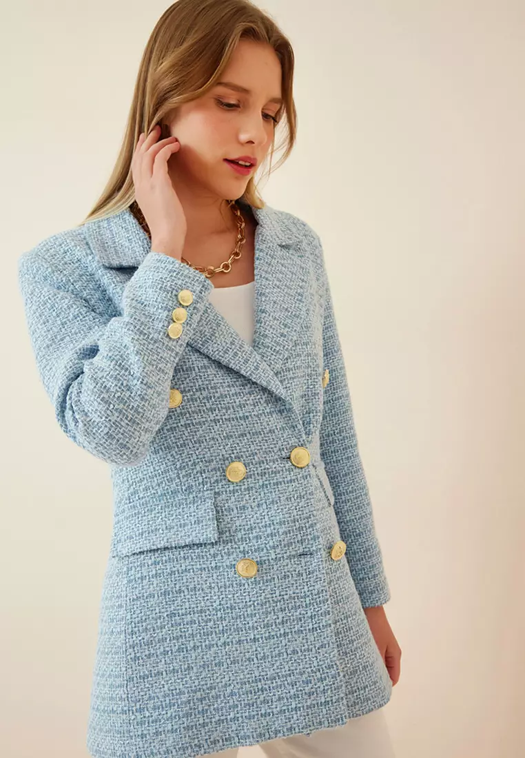Buy Happiness Istanbul Buttoned Blazer Tweed Jacket Online | ZALORA ...
