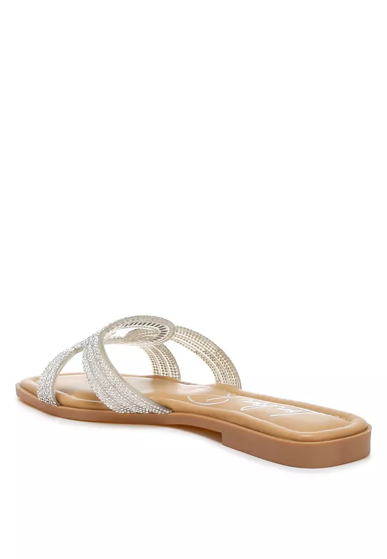 Rhinestones Embellished Flat Sandals in Silver