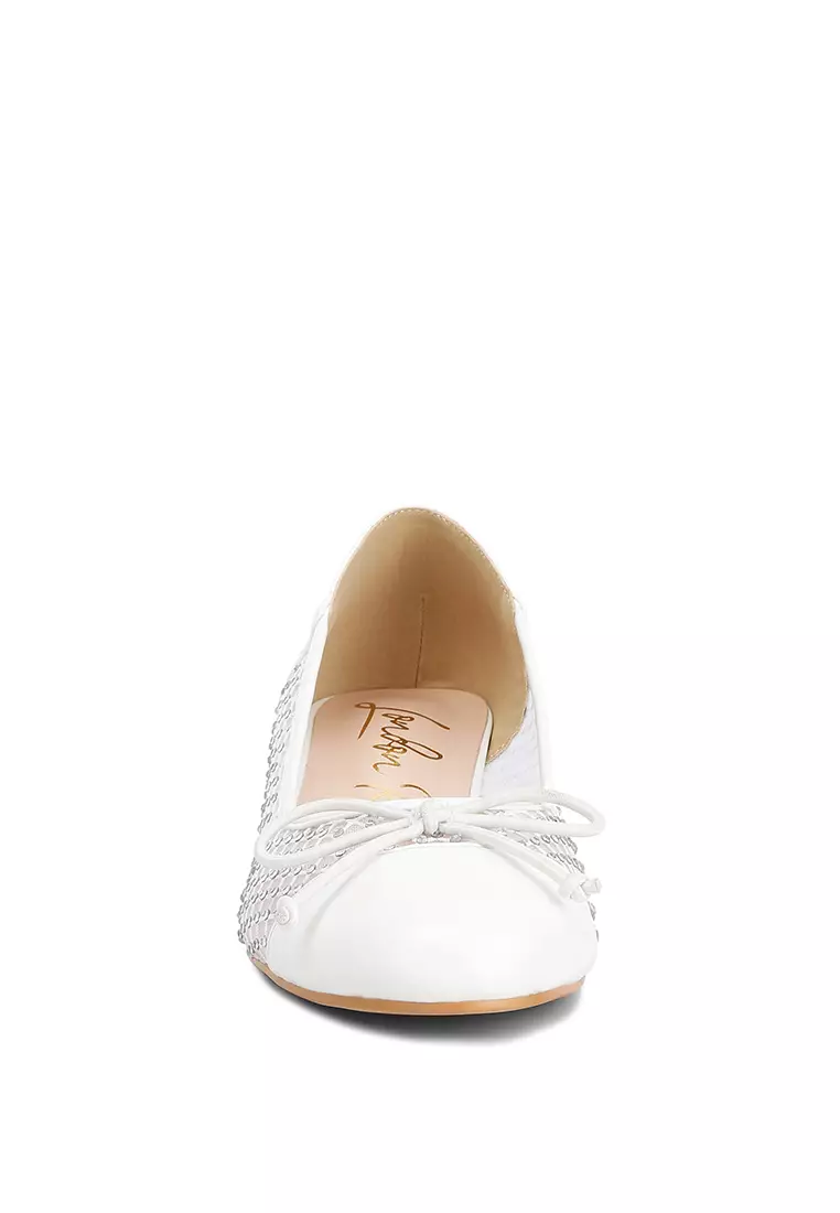 Rhinestone Detail Mesh Ballerinas in White