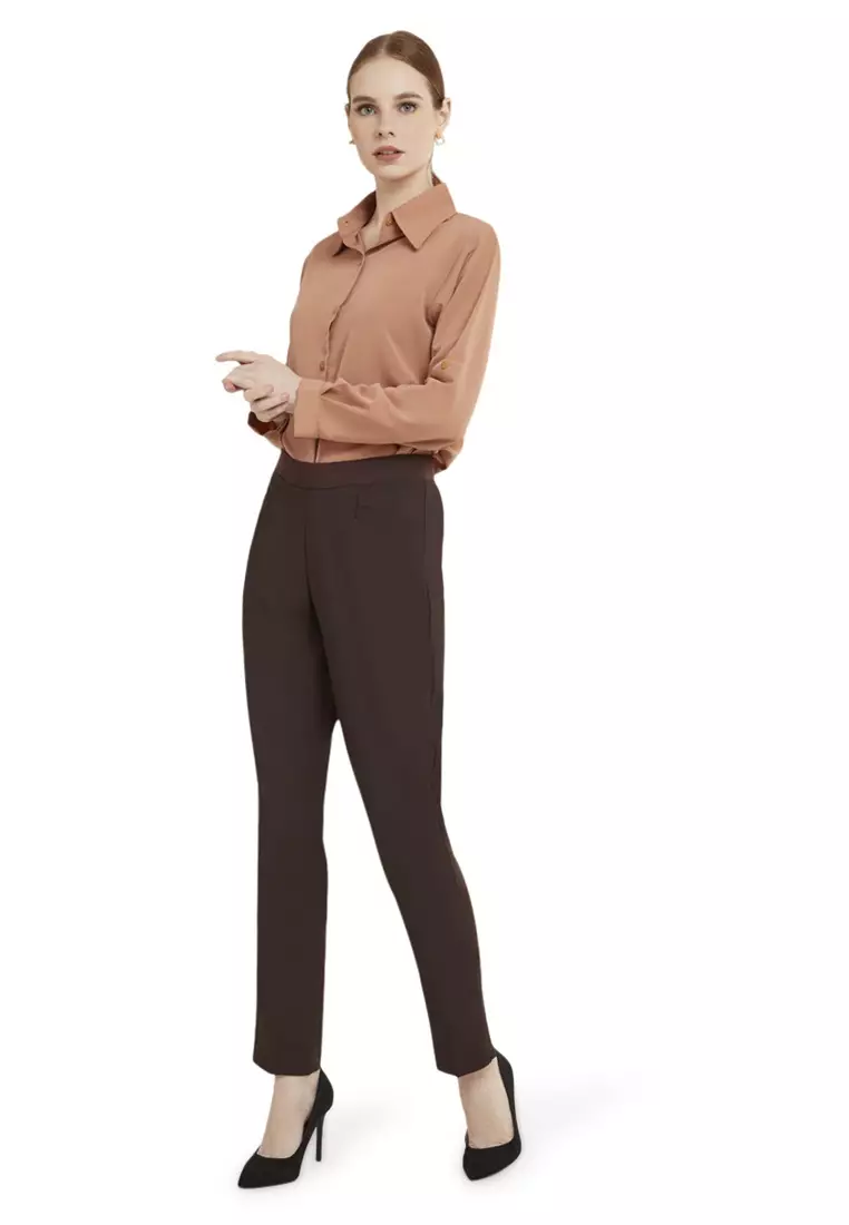 Celana Panjang Long Pants Bawahan Wanita Quality Premium - Brown