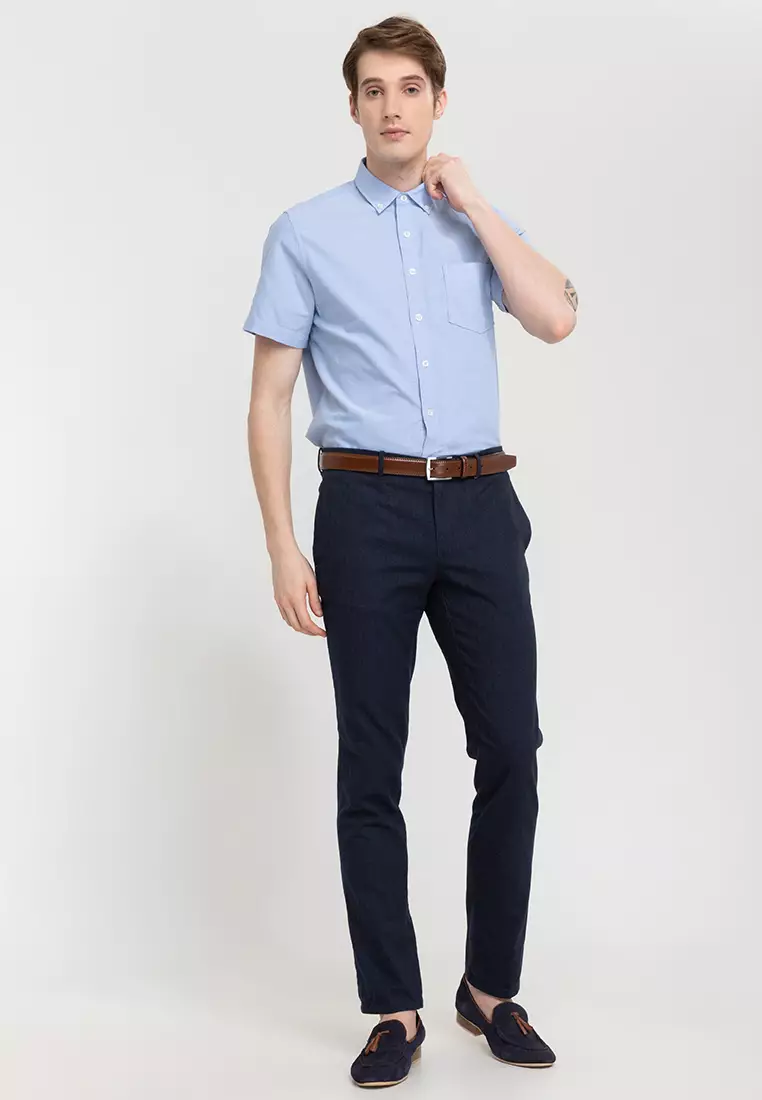 Woven Short Sleeves Casual Oxford Pea Shirt