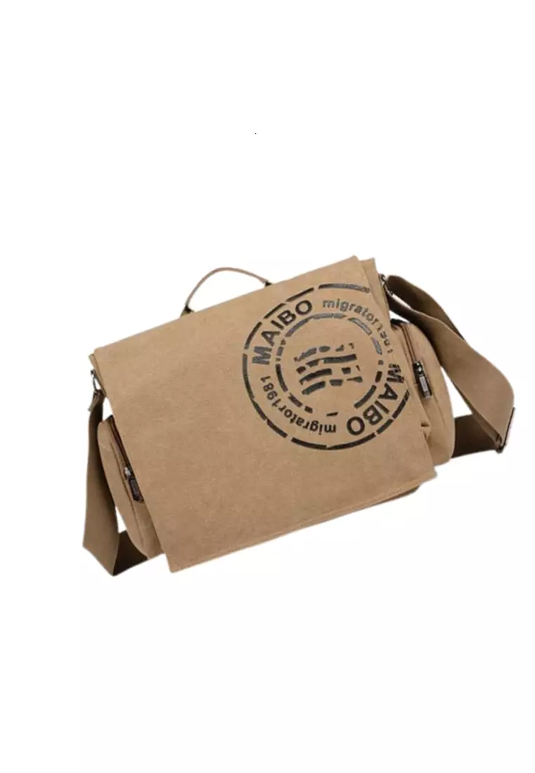 Roger Slingbag Tas Selempang Fashion Pria Messenger Printing Material Canvas ORIGINAL - Khaki