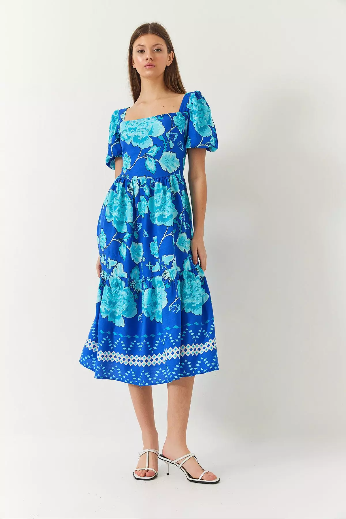 Women's Watermelon Sleeve Square Neck Patterned Tericotone Dress 60261412