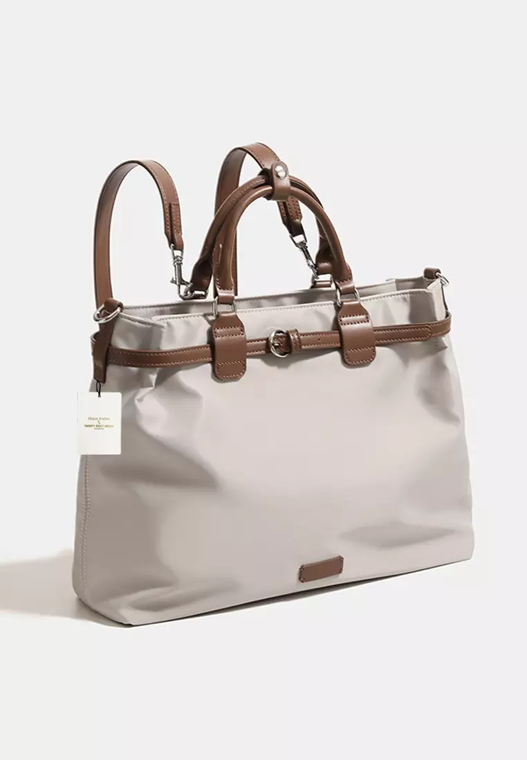 Multi Purpose Nylon Oxford Patch Genuine Leather Laptop Tote Bag JW MJ-1388