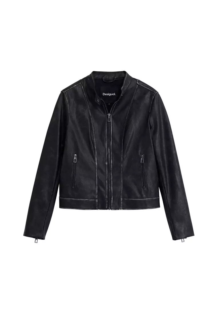 Jacket with worn leather effect