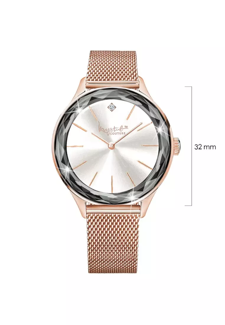 Geometric Mineral Glass Feat SWAROVSKI®Crystal Watch Rose Gold White