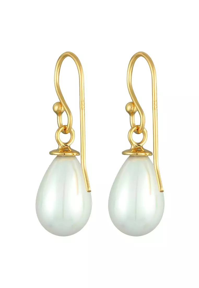 Anting Perhiasan Perak 925 Wanita Oval Classic Shell Core Pearl Gold Plated