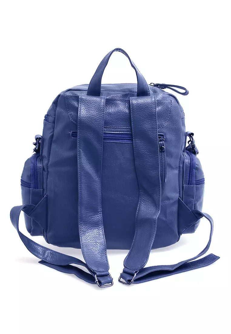 Afra Tas Ransel Wanita Large Compartment Backpack Uniqe Design Material Leather ORIGINAL - Blue